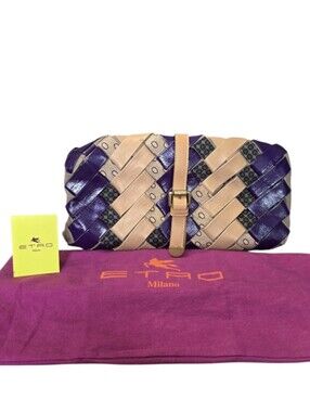 Etro Vintage Woven Leather Clutch w/ Dustbag In EUC